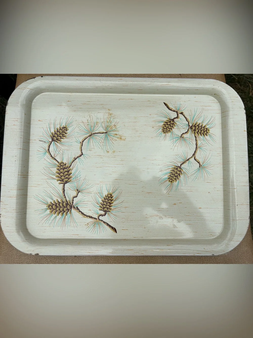 Vintage Metal Pinecone Branch Serving Trays set of four